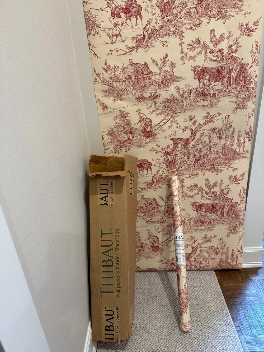 THIBAUT Red Toile Wallpaper - 7 double rolls NWT